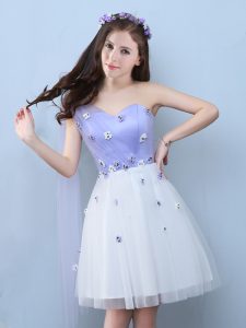 White Lace Up One Shoulder Appliques Damas Dress Tulle Sleeveless