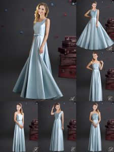 Square Bowknot Court Dresses for Sweet 16 Light Blue Zipper Sleeveless Floor Length