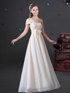 Latest White Court Dresses for Sweet 16 Prom and Party and Wedding Party with Lace and Bowknot One Shoulder Sleeveless Zipper