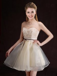 Lovely Organza Sleeveless Mini Length Quinceanera Court Dresses and Appliques and Belt