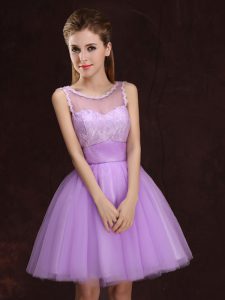 Sophisticated Mini Length Lilac Dama Dress for Quinceanera Scoop Sleeveless Lace Up