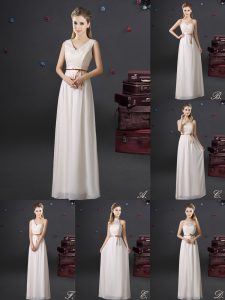 Custom Fit White Sleeveless Lace and Appliques and Belt Floor Length Court Dresses for Sweet 16