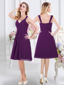 Purple Chiffon Zipper Quinceanera Court of Honor Dress Sleeveless Knee Length Ruching