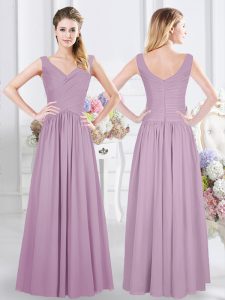 Extravagant Lavender Chiffon Zipper Sleeveless Floor Length Vestidos de Damas Ruching