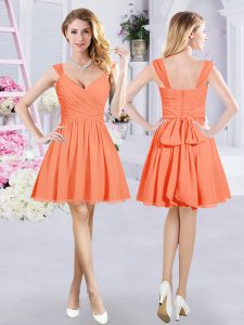 Affordable Straps Sleeveless Zipper Quinceanera Dama Dress Orange Chiffon