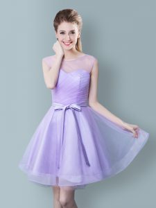 Dramatic Scoop Lavender Sleeveless Tulle Zipper Quinceanera Court of Honor Dress for Prom and Party and Wedding Party