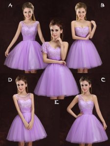 Delicate Scoop Tulle Sleeveless Mini Length Quinceanera Court of Honor Dress and Lace and Ruching