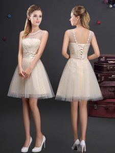 Hot Selling Scoop Sleeveless Beading and Lace and Appliques and Belt Lace Up Vestidos de Damas