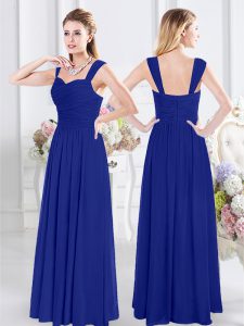 Exceptional Straps Chiffon Sleeveless Floor Length Damas Dress and Ruching