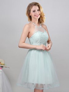 Hot Selling Apple Green Halter Top Lace Up Lace and Appliques and Belt Court Dresses for Sweet 16 Sleeveless
