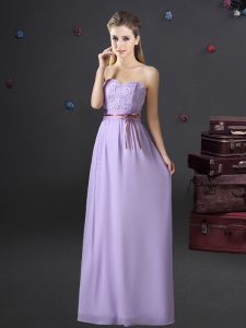 Lace and Appliques and Belt Dama Dress Lavender Lace Up Sleeveless Floor Length