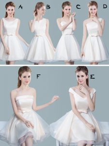 Edgy White Dama Dress Prom and Party and Wedding Party with Lace and Bowknot Scoop Sleeveless Lace Up