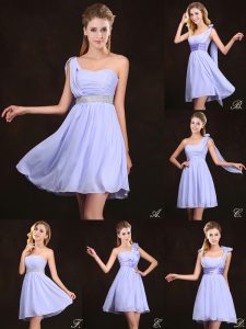 Sleeveless Chiffon Mini Length Zipper Dama Dress in Lavender with Ruffles and Sequins and Ruching and Bowknot and Hand Made Flower