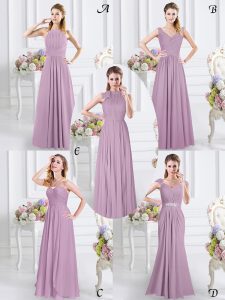 Cheap Lavender Cap Sleeves Chiffon Zipper Dama Dress for Prom and Party and Wedding Party