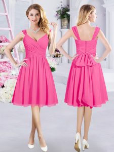 Sweet Hot Pink Damas Dress Prom and Party and Wedding Party with Ruching and Belt Straps Sleeveless Zipper