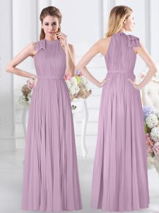 Lavender Vestidos de Damas Prom and Party and Wedding Party with Ruching High-neck Sleeveless Zipper