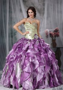 Colorful Taffeta and Organza Beaded Quinceanea Dress with Ruffles in 2013