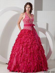 Halter Top Quinceanera Dress with Embroidery Decorated for Custom Made