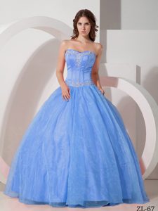 Beautiful Sweetheart Satin and Organza Appliqued Beaded Quinceanera Dress