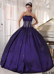 Strapless Taffeta Quinceanera Dress with Embroidery and Beading for 2014
