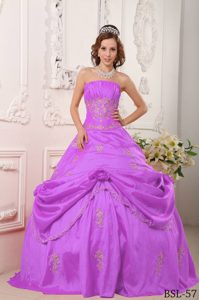 Attractive 2013 Strapless Taffeta Beaded and Appliqued Quinceanera Dress