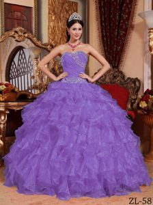 Purple Sweetheart Organza Beaded Quinceanera Dress on Wholesale Price