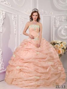 Exclusive Strapless Organza Quinceanera Dresses with Appliques for Cheap