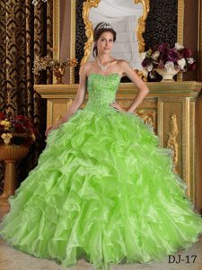 Spring Green Organza Quinceanera Dresses with Ruffles and Ruffled Layers