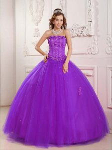 Elegant Strapless Tulle Beaded Purple Quinceanera Dress for Custom Made