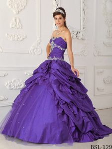 Lavender Sweetheart Taffeta and Tulle Appliqued Beaded Quinceanera Dress