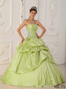 Yellow Green Strapless Taffeta Beaded Quinceanera Dresses on Promotion