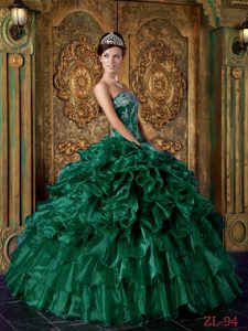 New Green Strapless Organza Sweet Sixteen Quinceanera Dress with Ruffles