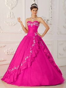 Hot Pink Sweetheart Beaded Quinceanera Dress with Embroidery for Cheap