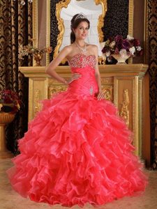 Exclusive Organza Beaded Quinceanera Dress with Ruffled Layer for Cheap