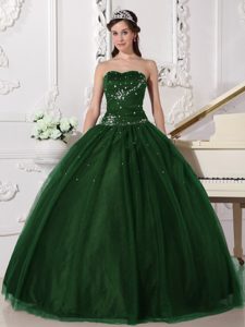 Green Sweetheart Tulle Quinceanera Dresses with Beading for Custom Made