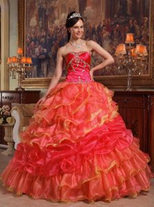 Sweetheart Taffeta and Organza Beaded Quinceanera Dress with Ruffled Layer