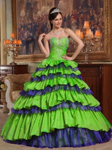 Spring Green Sweetheart Taffeta and Organza Beaded Quinceanera Dresses