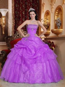 Brand New Strapless Lavender Organza Quinceanera Dress with Pick-ups and Beading