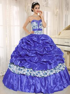 Purple Sweetheart Taffeta Quinceanera Gown Dress with Pick-ups and Beading on Sale