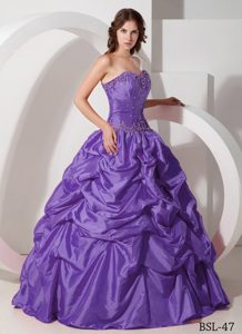 Elegant Purple Strapless Taffeta Sweet 16 Dress with Pick-ups on Sale