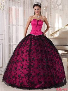 Hot Pink Lace Quinceanera formal Dress in Tulle and Taffeta for Cheap