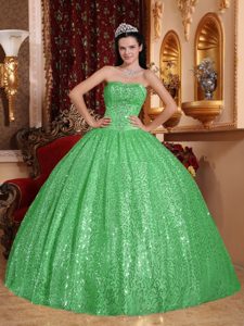 Exclusive Green Sweetheart Beaded Sweet 16 Dresses in Special Fabric