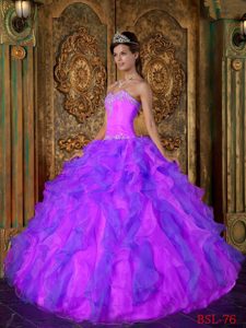 Newest A-line Sweetheart Ruffled Purple Quinceanera Gowns in Organza