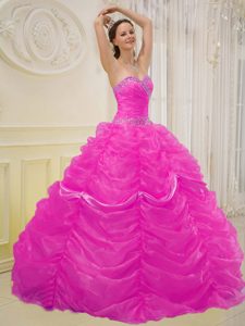 Pretty Sweetheart Hot Pink Sweet 15 Dresses in Organza with Beading