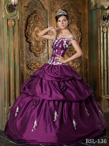 Gorgeous Purple Off The Shoulder Appliqued Quinceanera Dress in Taffeta