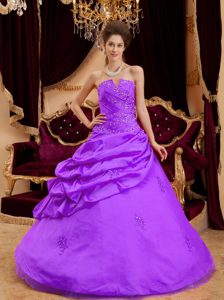 Purple Strapless Taffeta Appliqued Quinceanera Gowns Best Seller in 2013