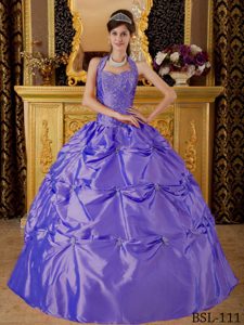 Stunning Purple Halter Top Taffeta Quinceanera Dresses with Appliques