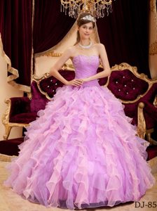 Lavender Sweetheart Organza Quinceanera Gowns with Beading and Ruffles