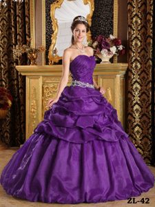 Elegant Strapless Taffeta Quinceanera Dresses in Purple with Pick Ups