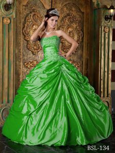 Exquisite Green Strapless Taffeta Quinceanera Dresses with Appliques